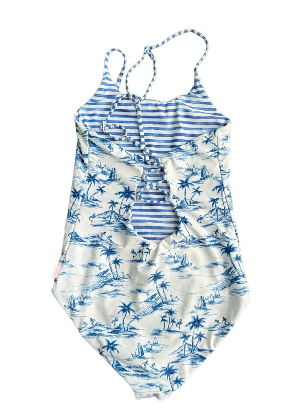 Seafolly Girls' Reversible High Neck Tank One Piece Swimsuit Tropical Vibes Blue